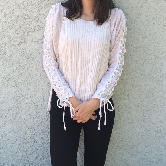 Lace Up Long Sleeve Knit High Low PullOver Sweater - Picture 3 of 5